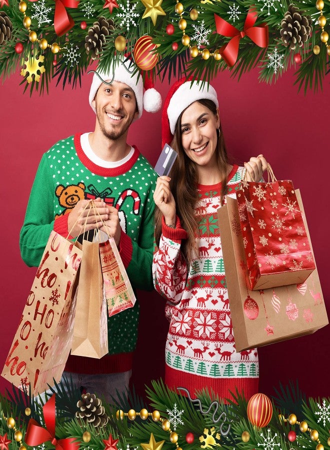 Nezyo 18 Pcs Christmas Gift Bags Multipack Winter Kraft Paper Bags with Handle Bronzing Metallic Gift Treat Goodie Assorted Sizes Bulk for Holiday New Year Eve Party Packaging Decor(Red) - Image 5